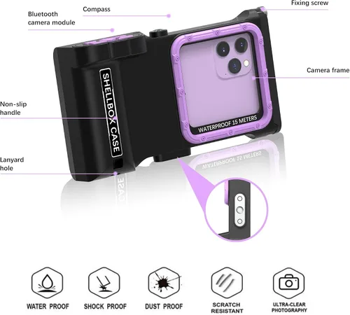 Vista 5 de ShellBox Case Funda de buceo de 3ª generación para Samsung Galaxy y iPhone Series, teléfonos universales [4.9-6.9 pulgadas], buceo de 49.2 ft/50
