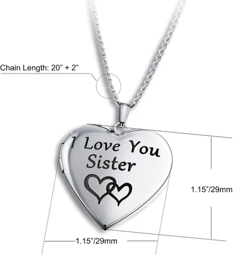 Vista 6 de PHOCKSIN Relicario collar para mujer que sostiene imágenes relicario de fotos para niñas Pulido y grabado Forever in My Heart& I Love You Mom