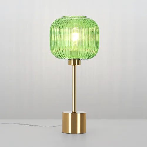 Vista 9 de Lámpara de mesa de cristal verde con 3 vías regulable y control táctil, lámpara de mesita de noche vintage moderna de mediados de siglo