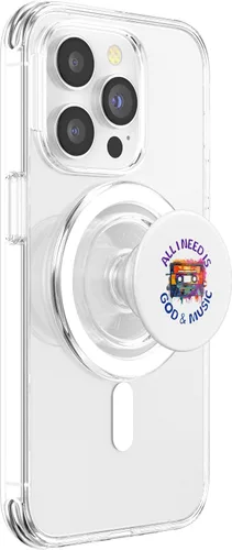 Vista 3 de God & Music Vintage Cassette Tape, Retro Boombox Faith Tee PopSockets MagSafe PopGrip for iPhone