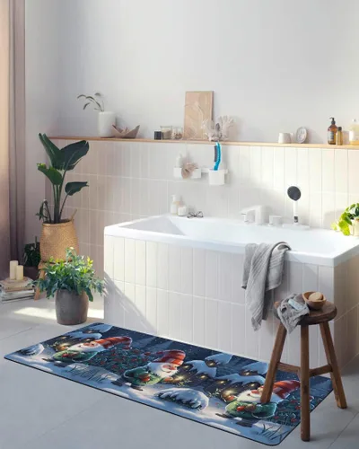Vista 4 de Tapete de baño de gnomos de invierno para bañera, tapete antideslizante de secado rápido y absorbente, tierra de diatomeas, fregadero, dormitorio