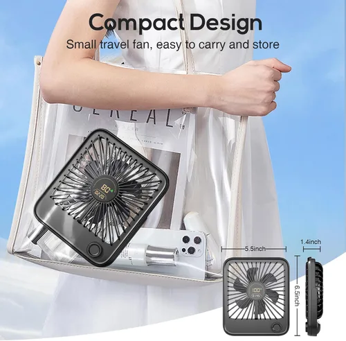 Vista 6 de Shintrend Ventilador de viaje portátil recargable, ventilador de escritorio USB con 100 velocidades de viento, ventilador pequeño con pantalla