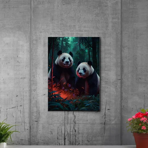 Vista 4 de Canvas Print cute pandas in the jungle Watercolor art framed canvas print framed wall art synthwave animal art Canvas Prints, Decor