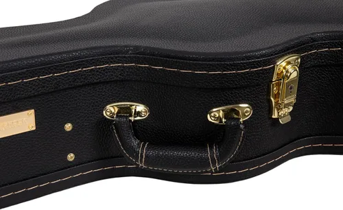 Vista 17 de Crossrock Estuche de madera para guitarra clásica de tamaño completo 4/4, diseño superior arqueado, interior de felpa, pestillos de metal Negro