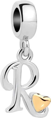 Vista 19 de Abalorio de letra inicial de la A a la Z para pulseras Pandora para mujeres, alfabeto familiar, corazón dorado, Navidad, cumpleaños