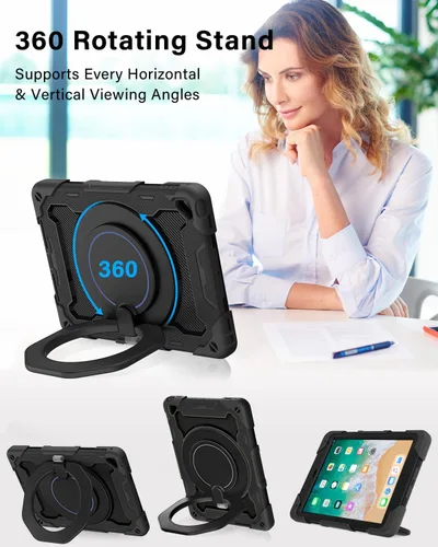 Vista 3 de ROISKIN Funda para iPad de 6ª y 5ª generación de 9.7 pulgadas, Pro 9.7, Air 2 con soporte giratorio 360 y correa de mano