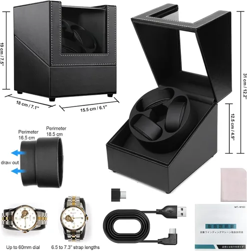 Vista 5 de J&T Technology Enrollador de reloj para relojes automáticos, enrollador automático de reloj con luz LED, caja de reloj giratoria con motor