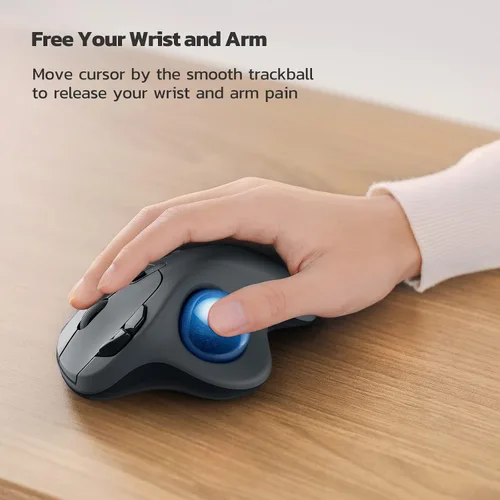 Vista 8 de Nulea M501 Ratón Trackball Inalámbrico, Ergonómico Recargable, Control Fácil con el Pulgar, Seguimiento Preciso y Suave, Conexión de 3 Dispositivos
