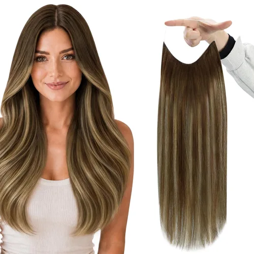 Vista 38 de Fshine - Extensiones de cabello con hilo invisible de 12 pulgadas, color rubio ceniza con reflejos de rubio decolorado, pieza de cabello humano real