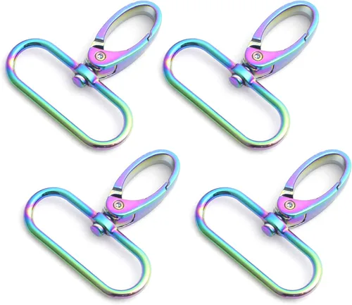 Vista 6 de Ganchos giratorios de metal arcoíris con anillos en D arcoíris y hebillas deslizantes para bolso de arco iris Tri-Glides