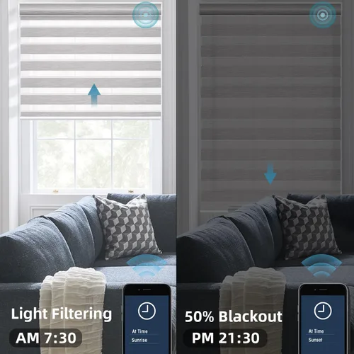 Vista 5 de SmartWings Persianas motorizadas de cebra funcionan con HomeKit, Alexa, Google Home, 60% opacas filtrantes de luz día y noche, control de luz