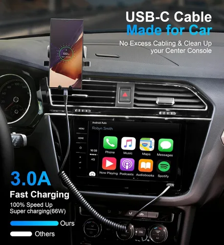 Vista 2 de Cable de carga USB tipo C de carga rápida, [2 paquetes, 3 pies] Cable de carga USB A a tipo C enrollado para automóvil USB-C compatible con iPhone
