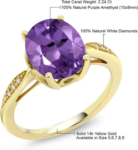 Vista 5 de Gem Stone King Anillo de compromiso de oro amarillo de 14 quilates de 2-3 quilates con piedra preciosa ovalada de 0.394 x 0.315 in y diamantes