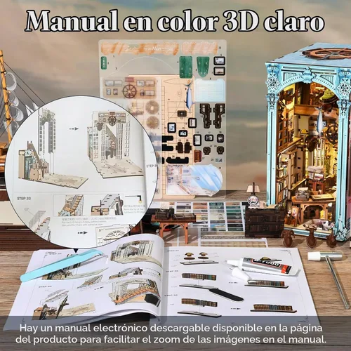 Vista 7 de CCCDF Kit de Rincón de Libros DIY, Kit de Casa de Muñecas en Miniatura Booknook, Rompecabezas de Madera 3D Sujetalibros Decoración de Inserción
