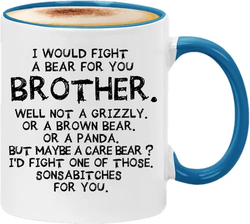 Vista 8 de Taza de café con texto en inglés "I Would Fight a Bear for You Brother" (11 onzas) (negro)