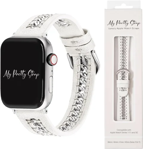 Vista 14 de My Pretty Strap - Correa compatible con Apple Watch, correa de lujo de cuero genuino para iWatch de repuesto - Se ajusta a la mayoría de muñecas