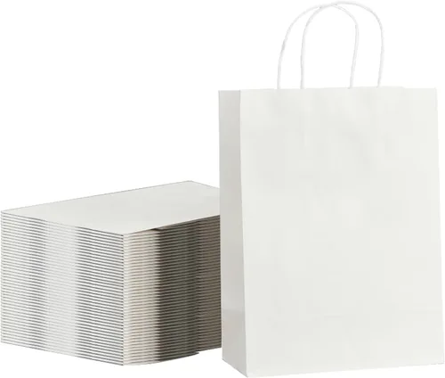 Vista 8 de METAPRINT 100 bolsas de regalo de papel de 8 x 4.5 x 10.8 pulgadas, bolsa de papel kraft negro con asas a granel para cumpleaños, bodas, fiestas