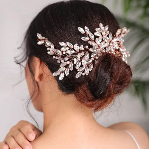 Vista 7 de Peine para el pelo, para mujer, hecho a mano, con diamantes de imitación azules, para boda, boda, fiesta, regalo del día de la madre