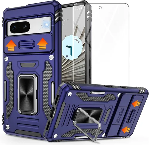 Vista 10 de para Pixel 7 Funda con protector de pantalla HD, a prueba de golpes para Google Pixel 7 Funda de teléfono con soporte magnético de anillo de 360°