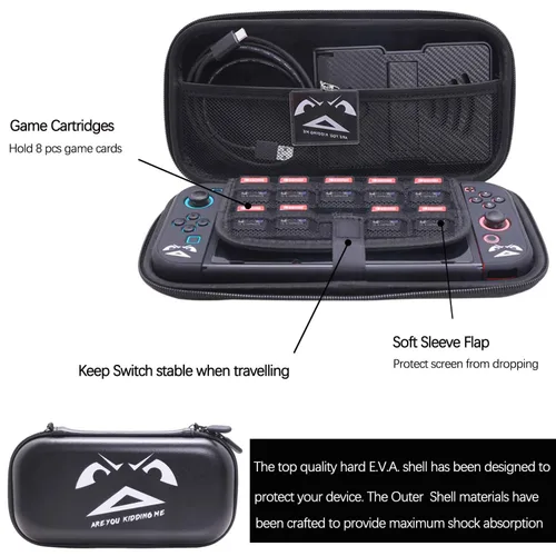 Vista 2 de YOOWA Accessories Bundle for Nintendo Switch - Black Cute Kawaii NS Accessory Kit with Cartoon Carrying Case, dockable case, Screen Protector Set