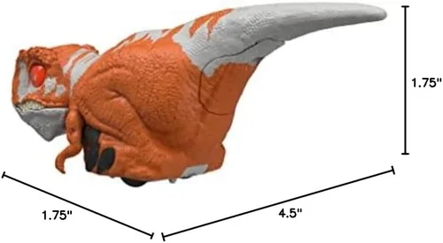 Vista 6 de Mattel Jurassic World Dominion - Juguete de dinosaurio sin jaula con movimiento y sonido controlados por clicker, figura de acción de dinosaurio rojo