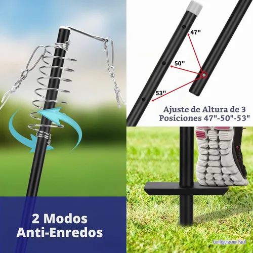 Vista 5 de Tetherball - Juego de tenis con poste de gancho giratorio de 360°, pelota, cuerda y pala. Equipo de tetherball para exteriores para patio trasero