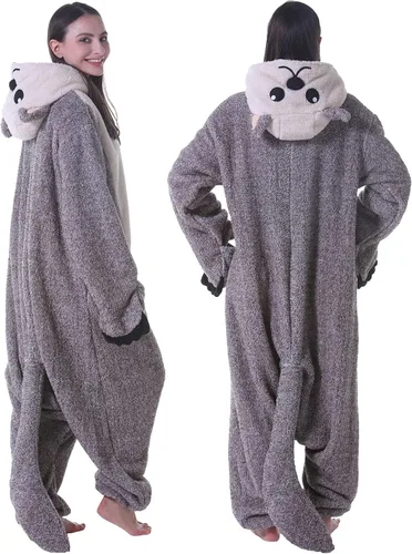 Vista 6 de DarkCom Pijama de una pieza de animal para mujer y hombre, disfraz de Halloween, ropa de dormir de Navidad