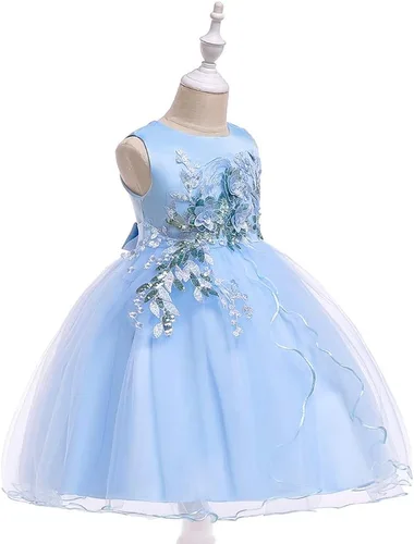 Vista 2 de Vestido formal para niña de flores, vestido formal para fiesta de cumpleaños, boda, bordado floral, vestidos de satén de tul para niños de 2 a 12