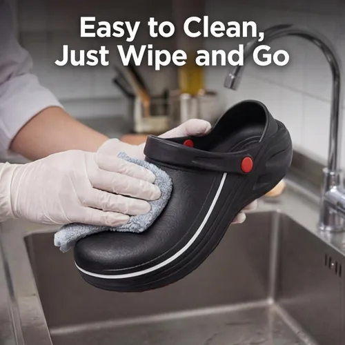 Vista 4 de FLIOZY Zuecos de chef para hombres y mujeres, antideslizantes, impermeables, a prueba de aceite, zapatos de trabajo de cocina profesional