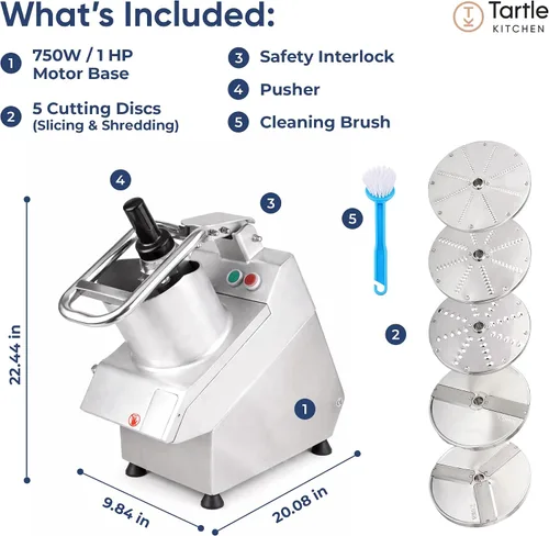 Vista 2 de TK Commercial Vegetable Chopper 750W - 5 discos para procesamiento de alimentos - NSF
