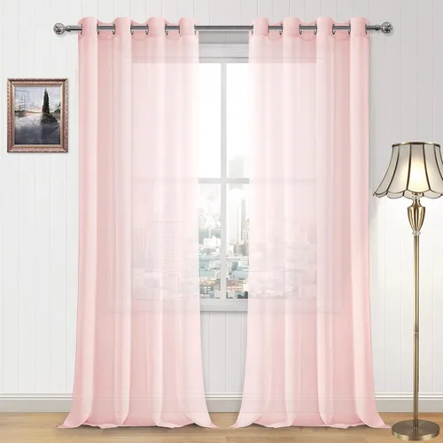 Vista 34 de DWCN Cortinas traslúcidas color verde frijol para sala de estar y dormitorio - Cortinas voile con aspecto de lino sintético con ojales en la parte