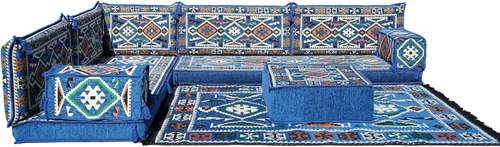 Vista 86 de arabicsofa Juego de asientos Jalsa en forma de L – Majlis árabe hecho a mano con almohadas de respaldo