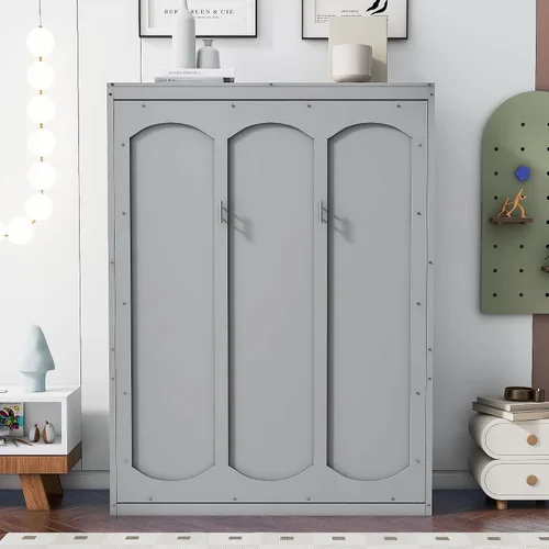 Vista 12 de Baúl móvil Murphy de tamaño Queen con módulo USB integrado de doble alimentación/USB, armario moderno y tradicional de madera maciza con cajón Gris-A