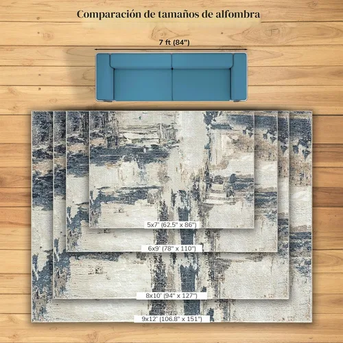Vista 4 de LUXE WEAVERS - Alfombra abstracta desgastada azul 5x7, alfombra sin desprendimientos