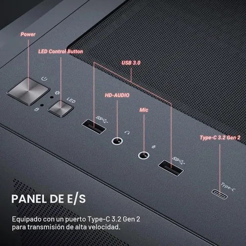 Vista 12 de Antec C5 ARGB, 7 x 120mm ARGB PWM ventiladores incluidos, hasta 10 ventiladores simultáneamente, puerto Type-C 3.2 Gen 2, paneles frontales