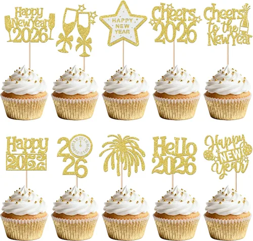 Vista 17 de Rsstarxi 1 paquete de decoración para tartas de Año Nuevo 2024 con purpurina para decoración de pasteles de Año Nuevo 2024, decoración para pasteles