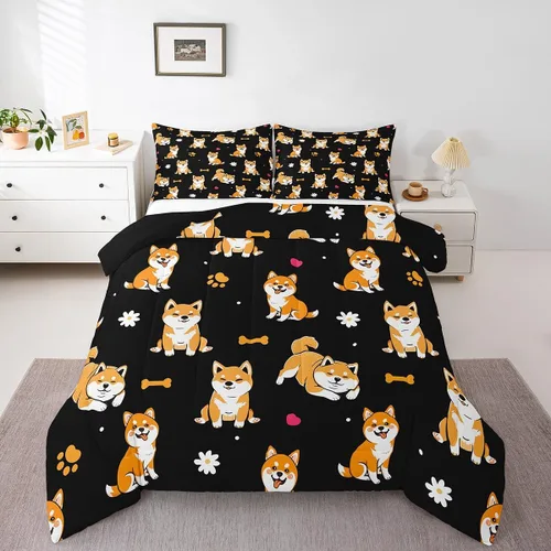 Vista 12 de Juego de ropa de cama tamaño individual para niñas y niños, juego de edredón de dibujos animados de animales y gatos, decoración de habitación