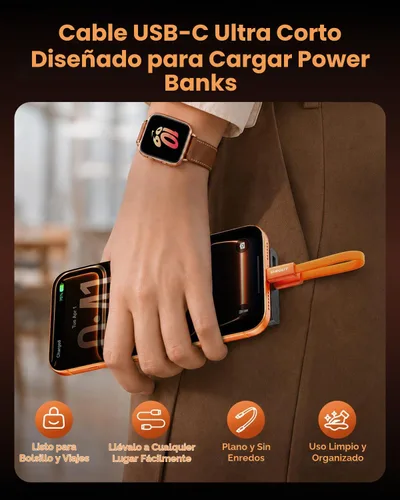 Vista 4 de Cable USB C corto de 6 pulgadas [2 paquetes], cable USB C a C delgado de 60