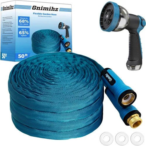 Vista 14 de Manguera de jardín de 50 pies, hecha de TPE (no PVC), manguera de agua ultraligera y flexible con accesorios de latón macizo, no se encoge, fácil