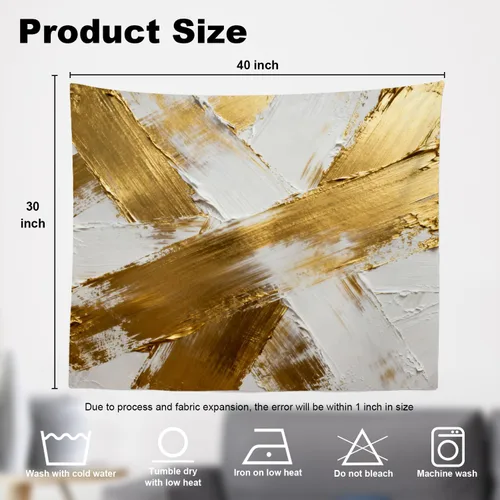 Vista 5 de Shrahala Retro Paint Abstract Tapestry, White Gold Oil Painted Work Rustic Wall Hanging Hd Print Polyester Backdrop For Dorm Room Bedroom 30 X 40 In