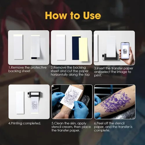 Vista 3 de KVM A5 Mini tatuaje plantilla papel de transferencia 50 hojas para mini