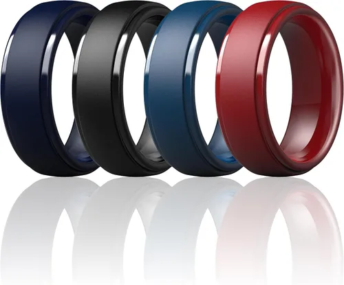Vista 20 de ThunderFit Anillos de silicona para hombres, bandas de boda de goma con Pack A: Negro carbón