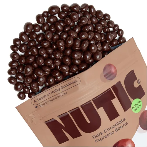 Vista 9 de Granos de café expreso cubiertos de chocolate negro, granos de café tostados gourmet en rico chocolate negro belga para aumentar la energía
