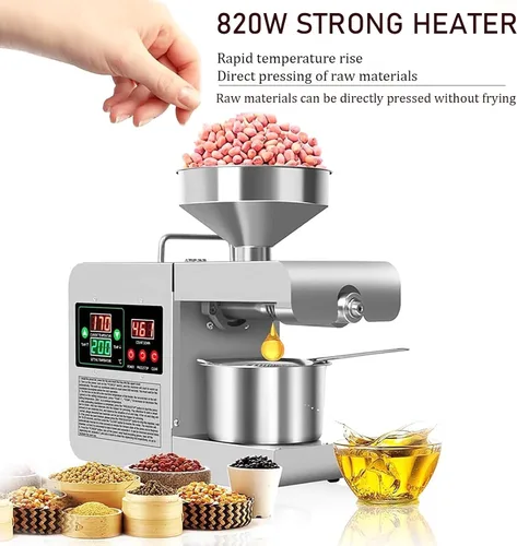 Vista 5 de Máquina eléctrica de prensa de aceite de 820 W, máquina de aceite de prensa caliente y fría para el hogar, carcasa de metal, extractor de aceite