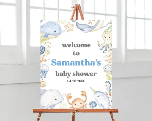 Vista 9 de Letrero de bienvenida con texto en inglés "Oh Boy Safari Animals Baby Show", cartel de bienvenida para baby shower, cartel de bienvenida para baby