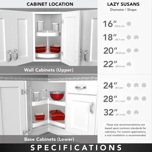 Vista 5 de Rev-A-Shelf Organizador Lazy Susan con doble estante en forma de riñón para gabinetes de cocina con base de esquina, bandejas giratorias de alambre