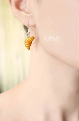 Vista 5 de Croissant Bread Dangle Earrings For Women Teens Girls French Paris Handmade GiftsLa Nostalgie Jewelry