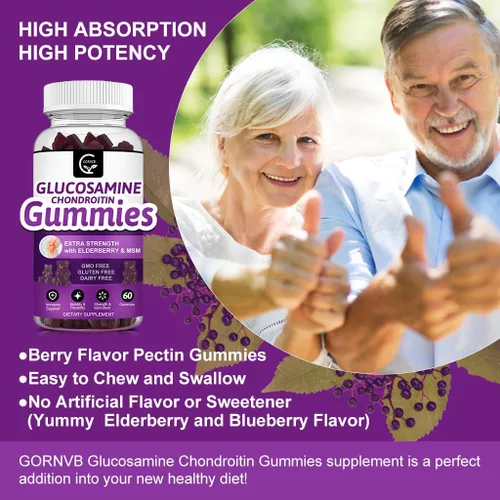 Vista 7 de GORNVB Gomitas de condroitina de glucosamina con MSM y saúco – Soporte de movilidad y flexibilidad extra fuerte, suplemento inmunológico