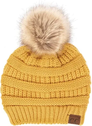 Vista 49 de Gorro unisex liso con pompón y ribete (HAT-43) de C.C Hatsandscarf Exclusives Marfil