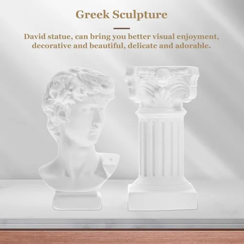 Vista 7 de Unomor Estatua griega de David, columna romana y estatua de David, figura de resina, figura de David, busto romano, escultura de mitología griega